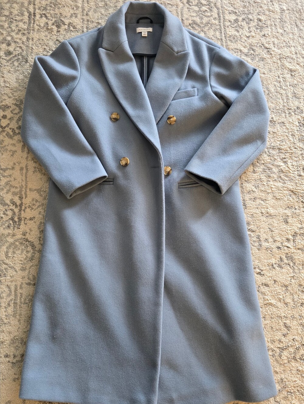 Topshop Double-Breasted Coat - Blue